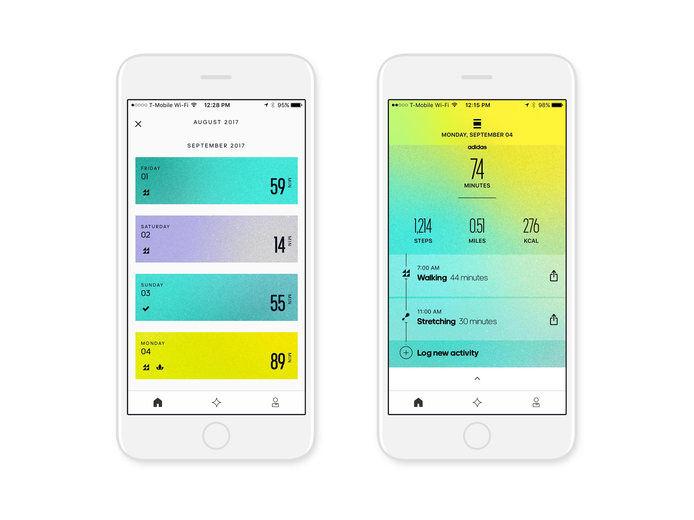 screens of adidas all day app showing icons in use