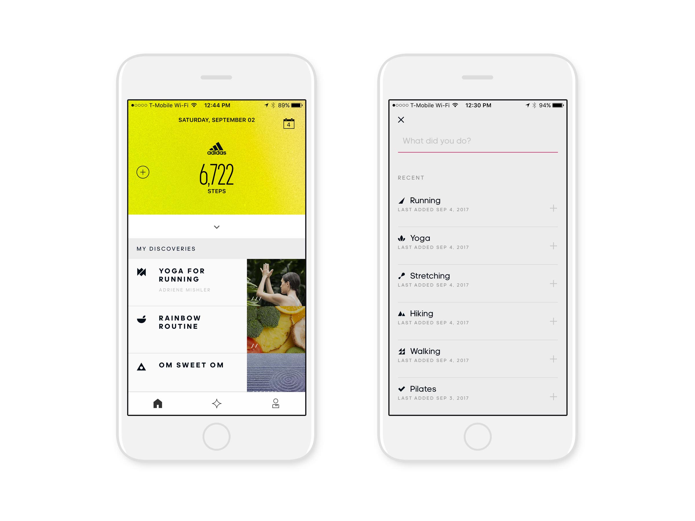 screens for adidas all day app showing fitness icons in use