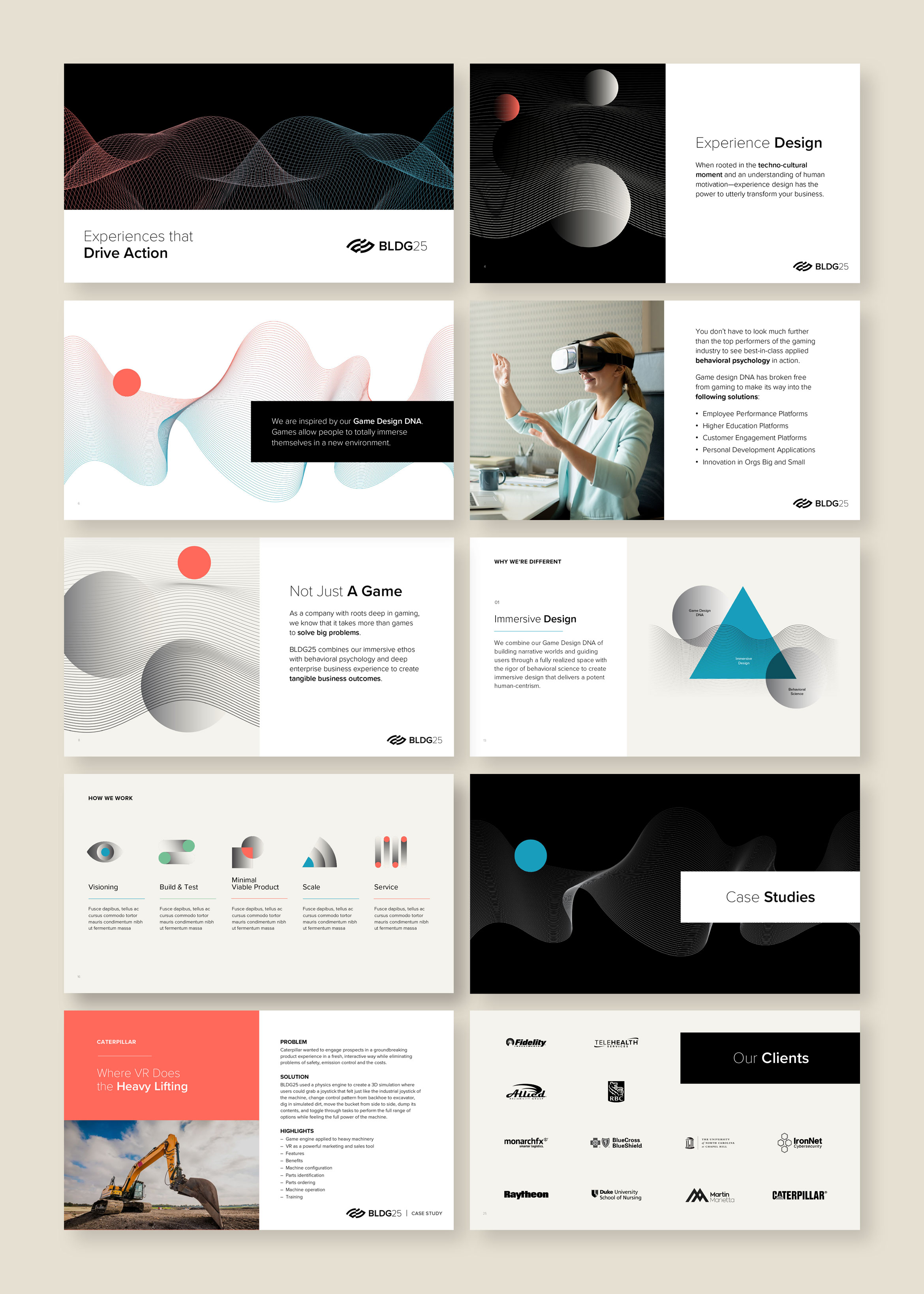 schematic of the bldg25 powerpoint deck design showing 12 pages