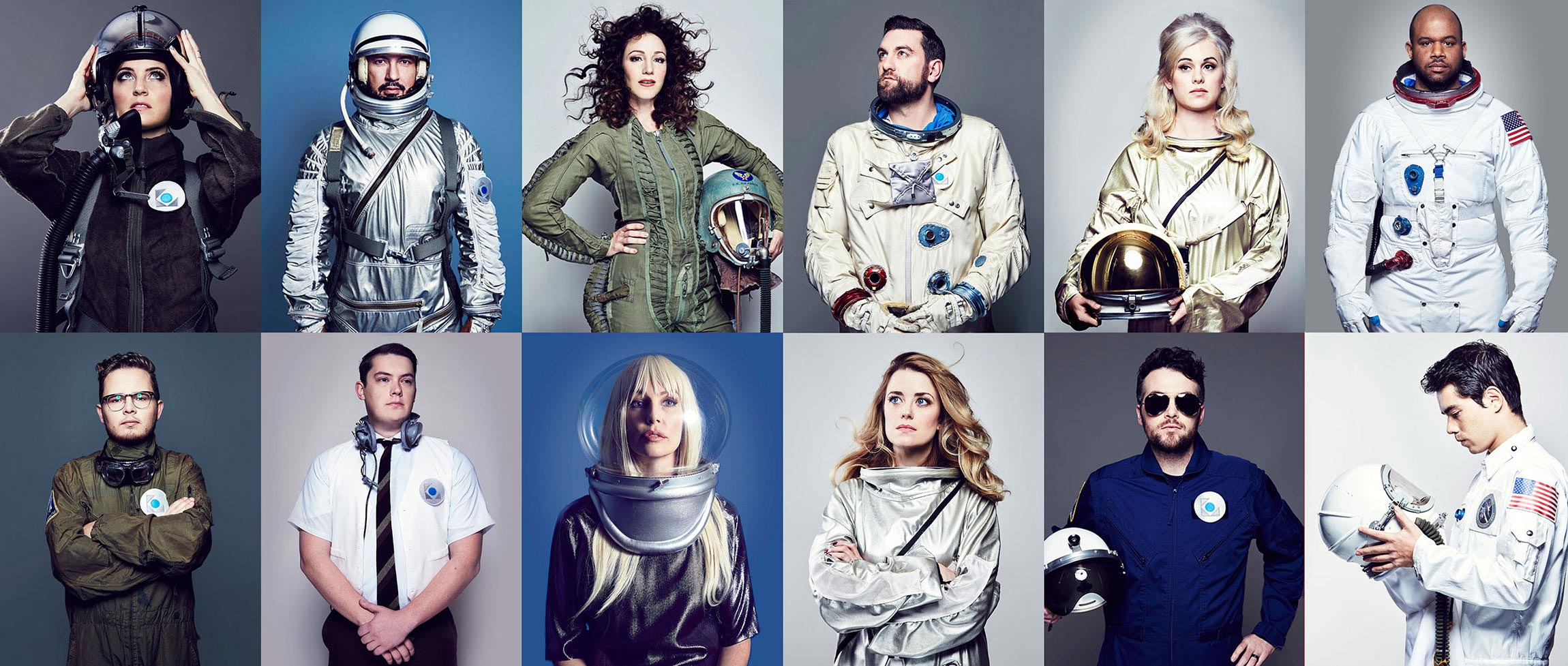 bluegiant team of 12 people wearing astronaut costumes