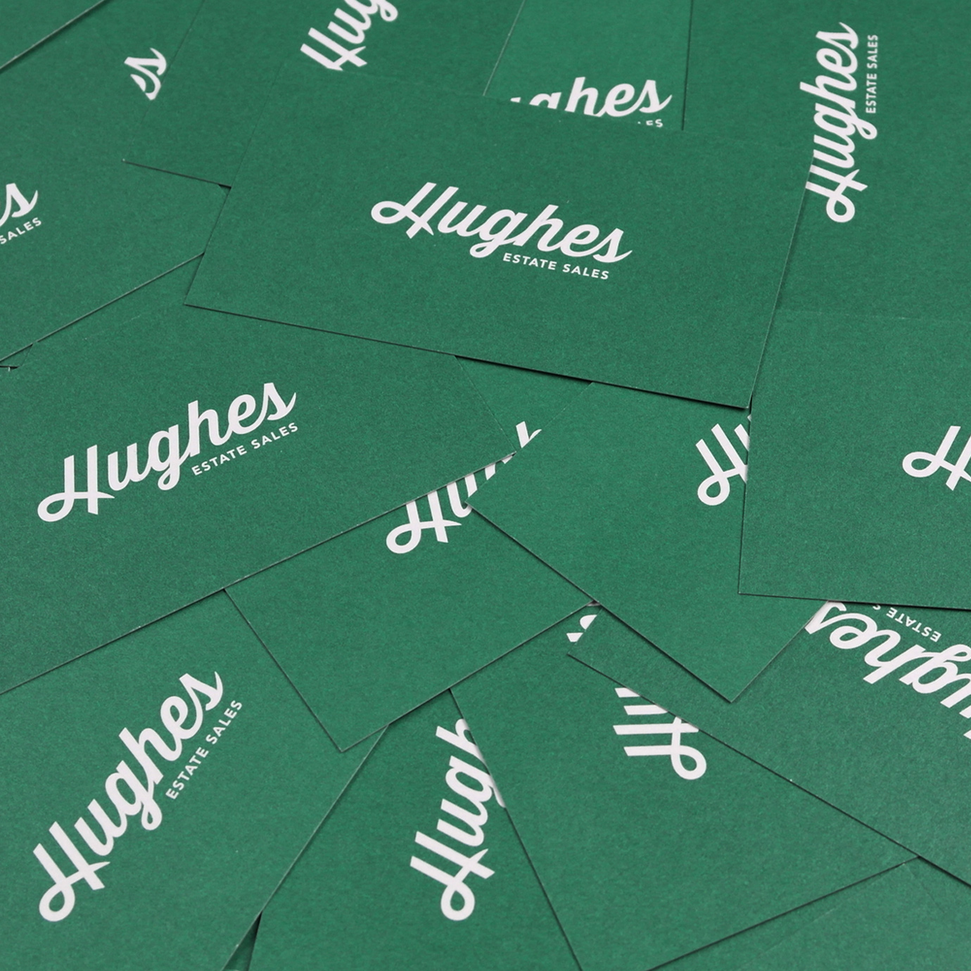 pile of green business cards, messy