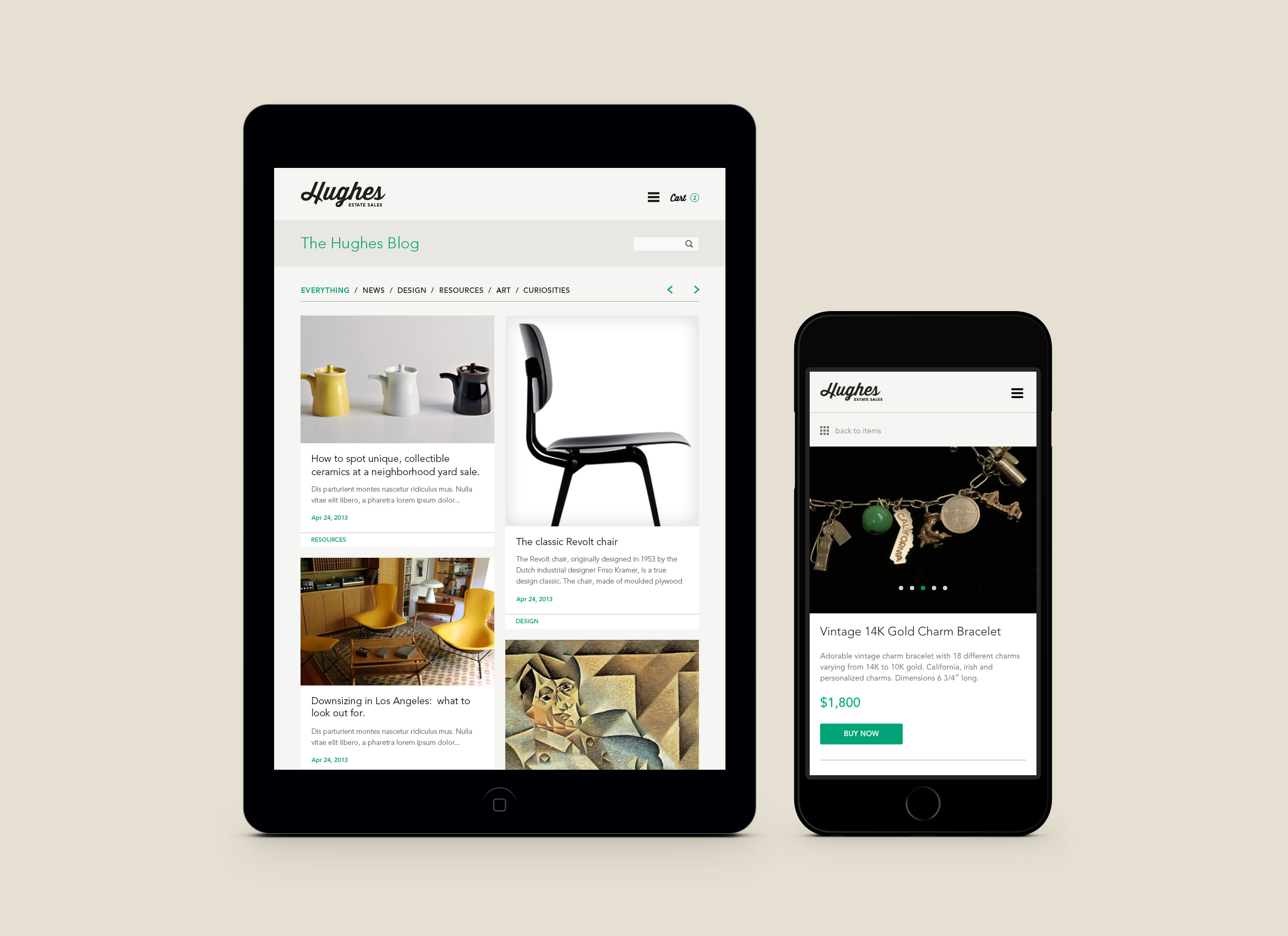 hughes estate sales website mobile version in ipad and iphone