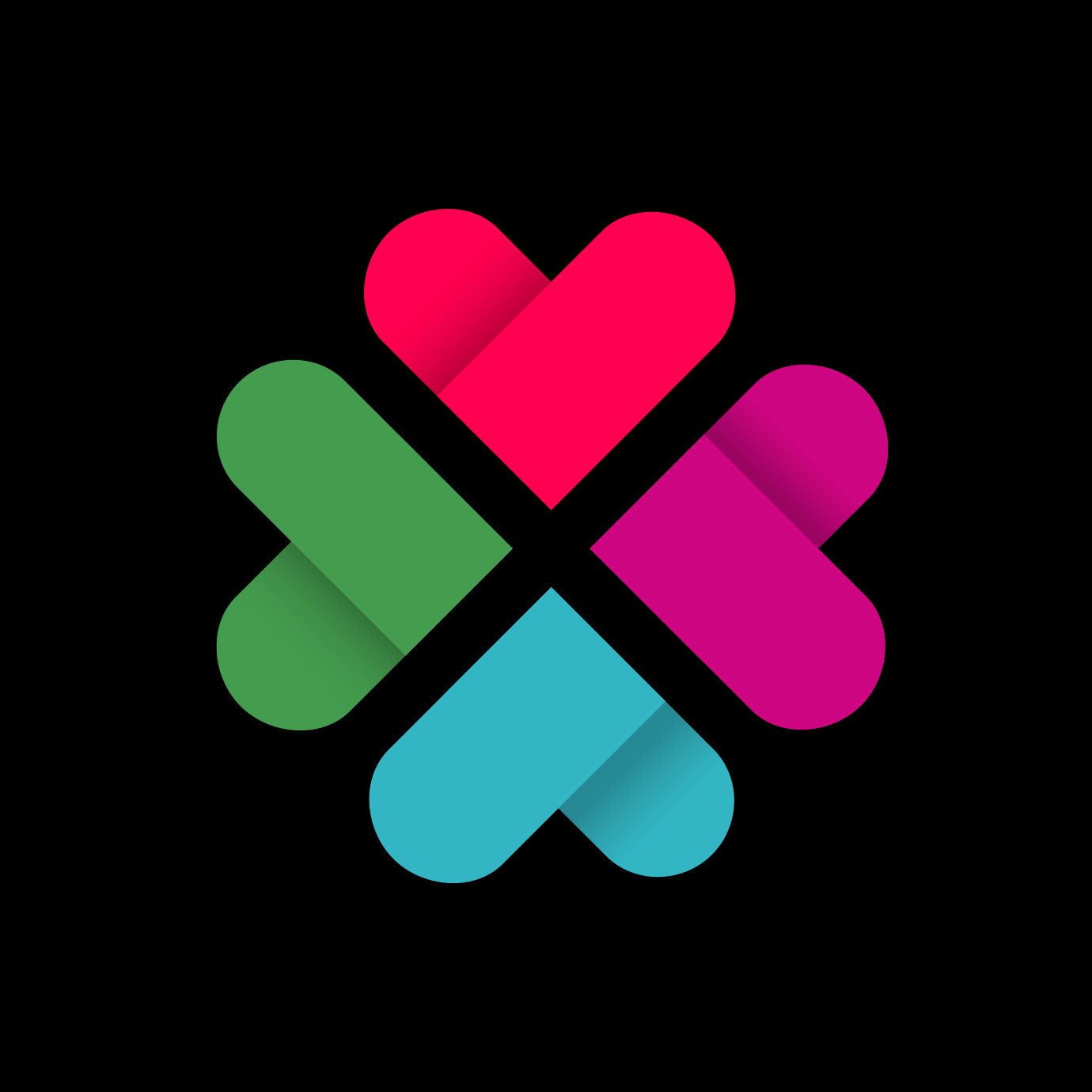 overlapping indiegogo symbol in 4 brand colors on black