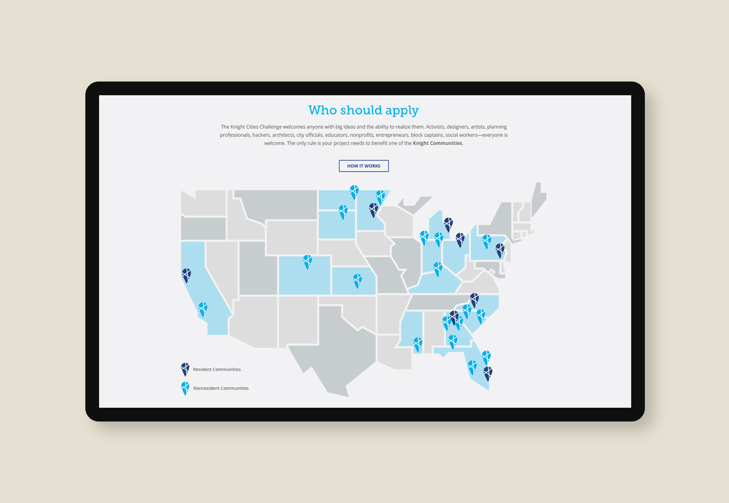 who should apply map with pins showing participating cities