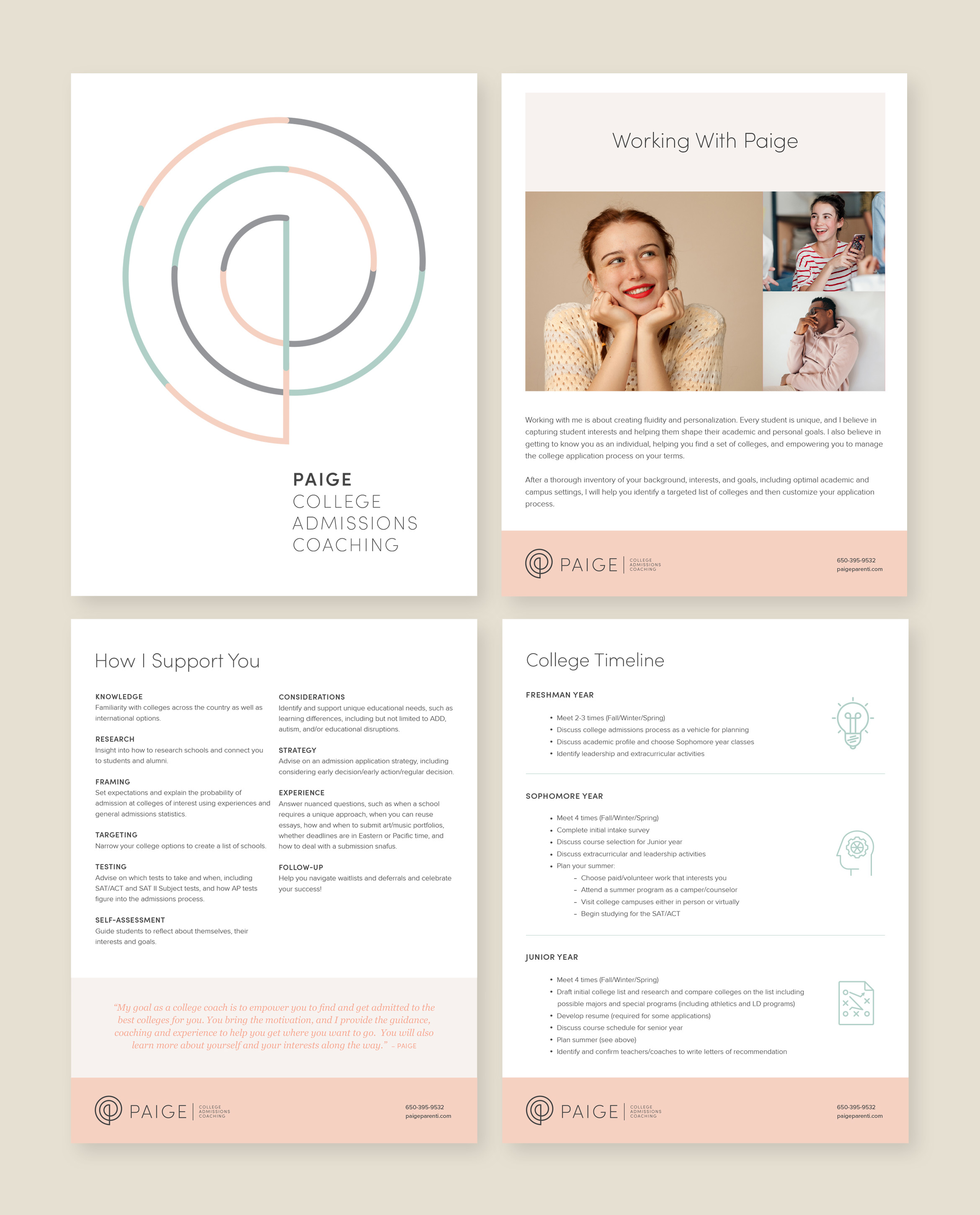 paige leave behind brochure design, cover plus 3 pages