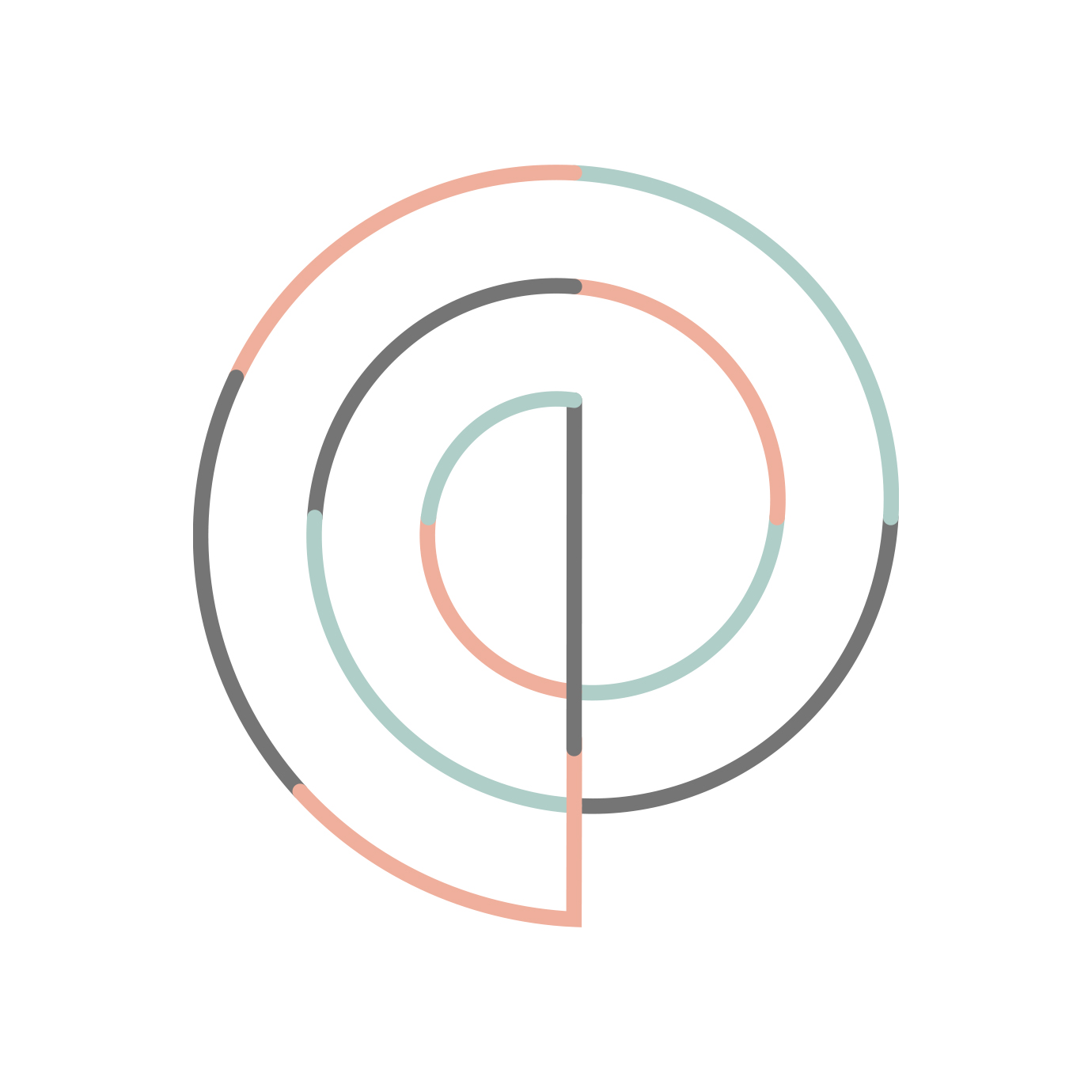 multi-colored P monogram graphic motif on white