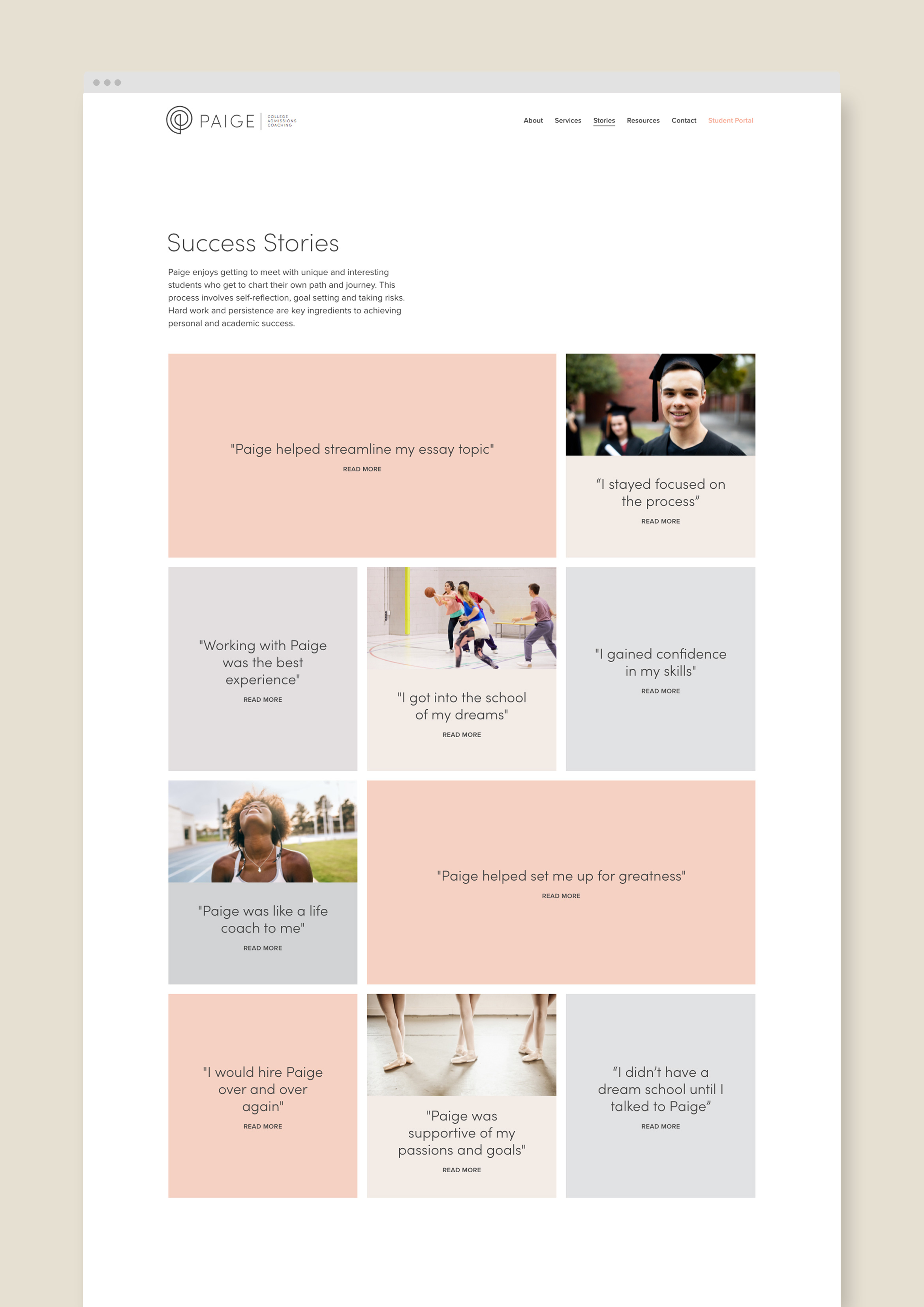 paige parenti stories page design