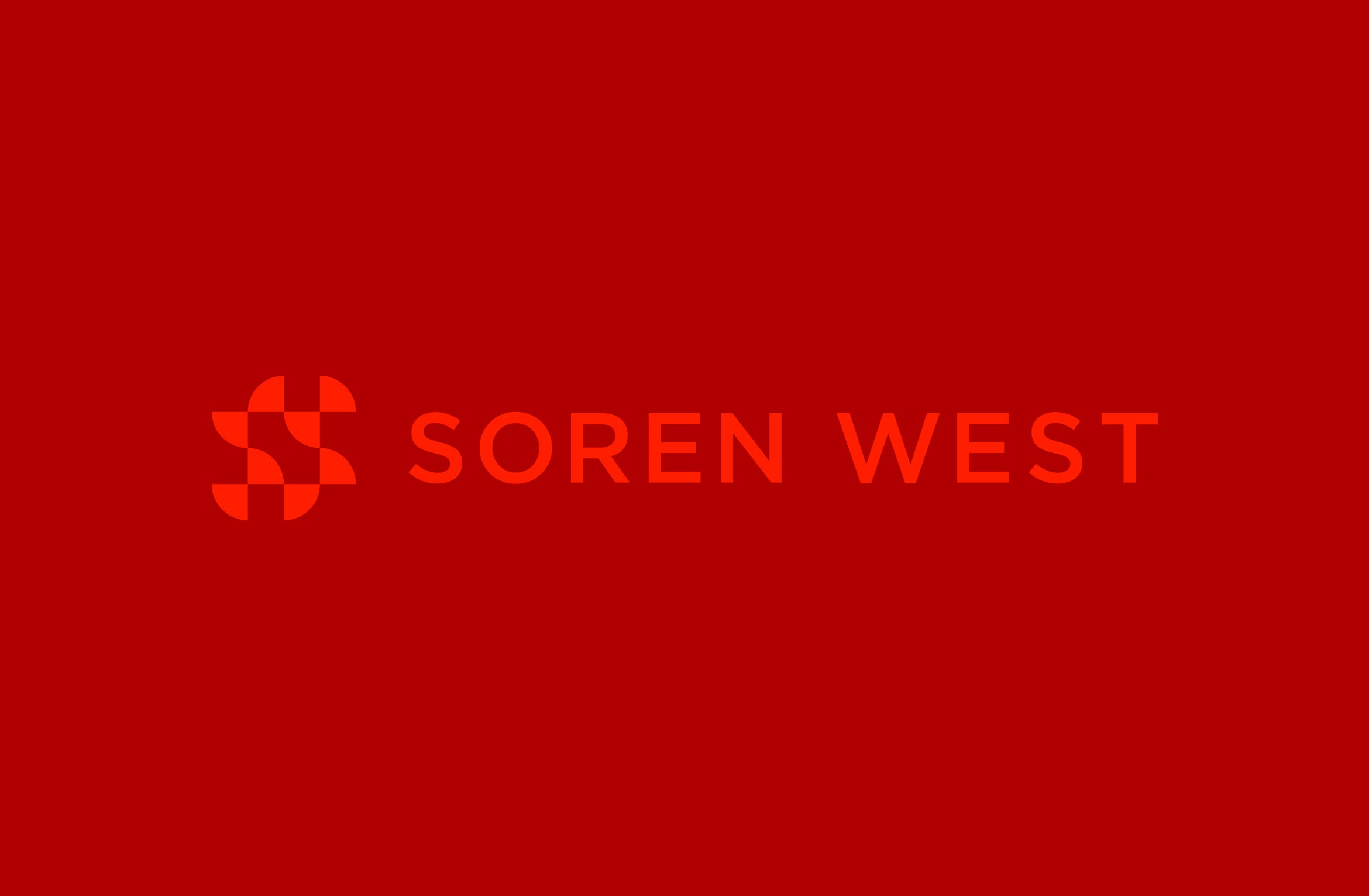 red soren west logo on deep red
