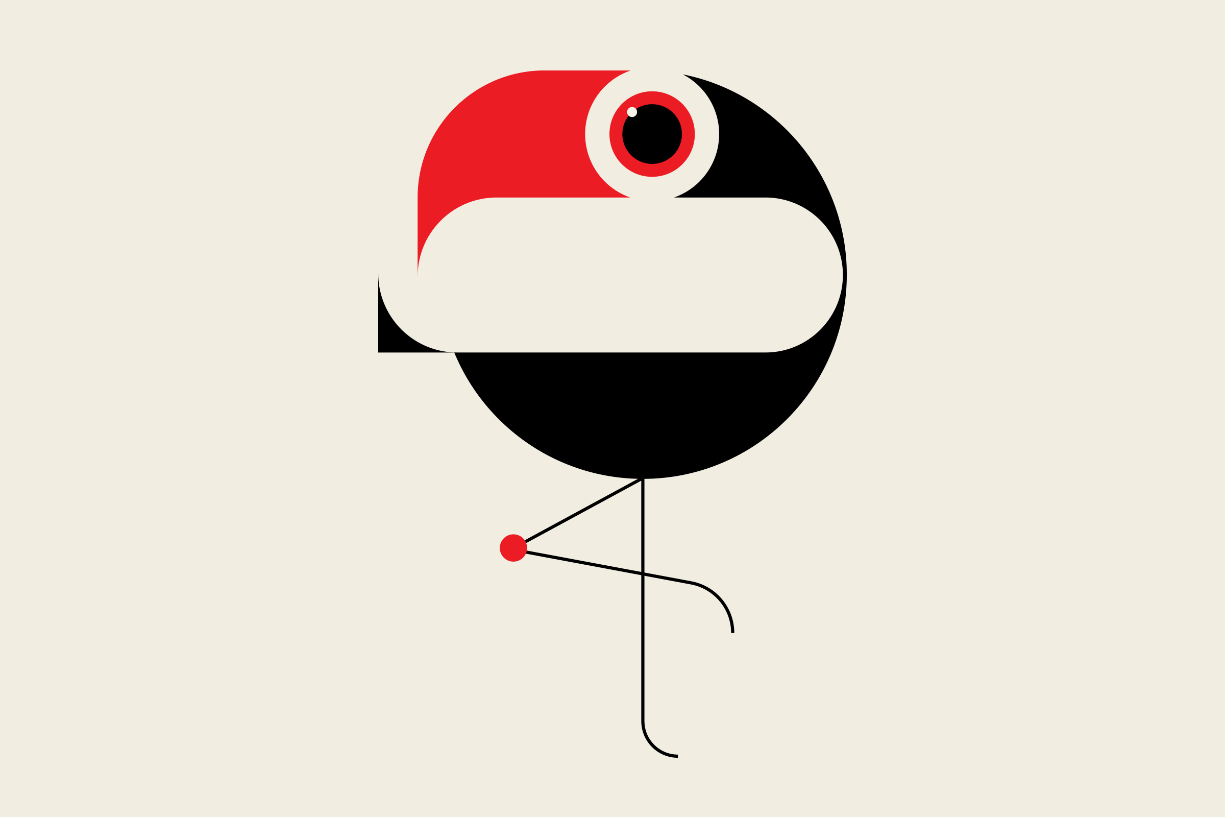 stylized red and black pelican illustration