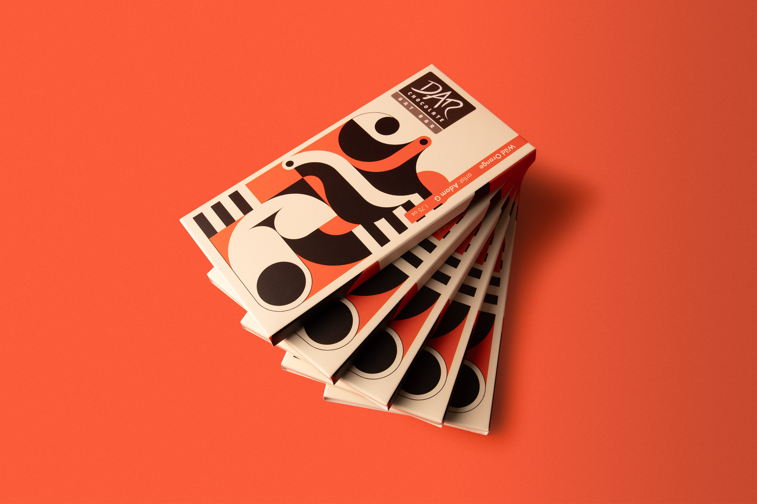 stack of 5 DAR chocolate bars on orange