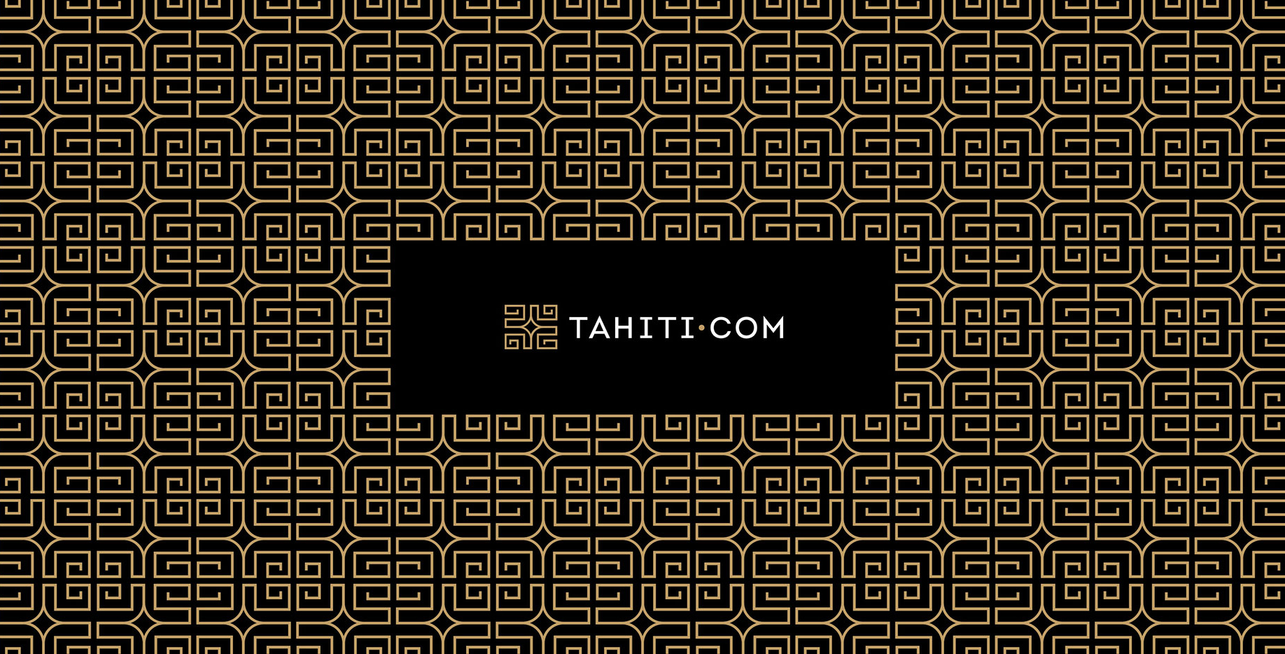 gold pattern made out of the tahiti.com symbol on black with logo in the center