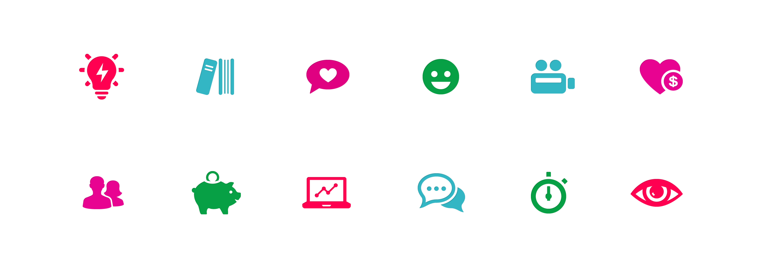 set of 12 icons in brand colors